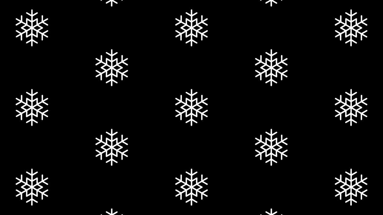 Falling white snowflakes on black background (seamless loop)