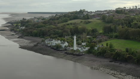 An-aerial-view-of-the-Tayport-West-Lighthouse-on-a-cloudy-day