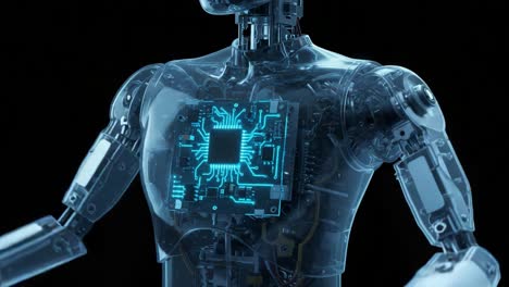 an intriguing glimpse into the future: a glowing robotic figure with visible circuitry showcasing advancements in technology and artificial intelligence