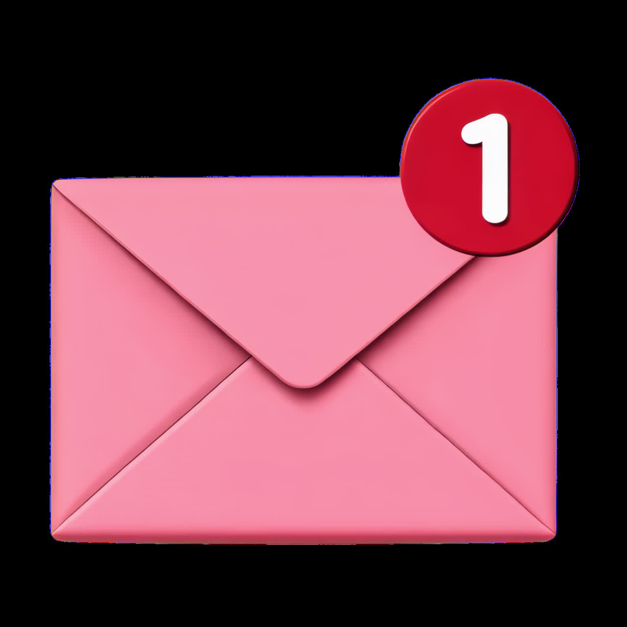 Pink envelope with new email animation isolated asset, transparent 4K video, alpha channel, ProRes