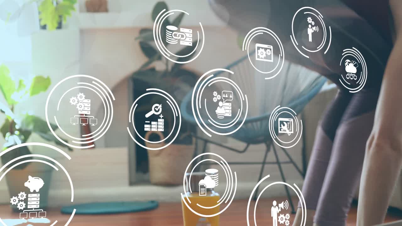 운동하는 백인 여성에 대한 미디어 아이콘의 애니메이션