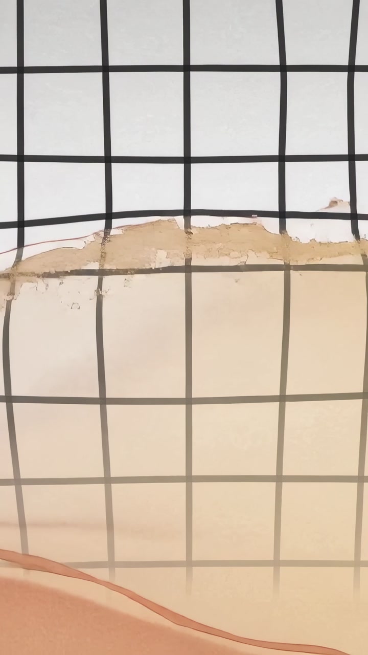 Vertical video: Rising sheer peach wave moving up on black grid with playback starting, speckled