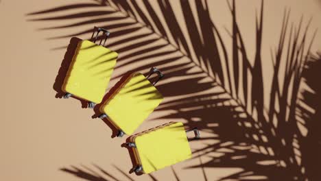 Suitcases-on-tropical-brown-background-vertical