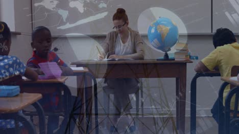animación del procesamiento de datos en un grupo diverso de alumnos con una maestra