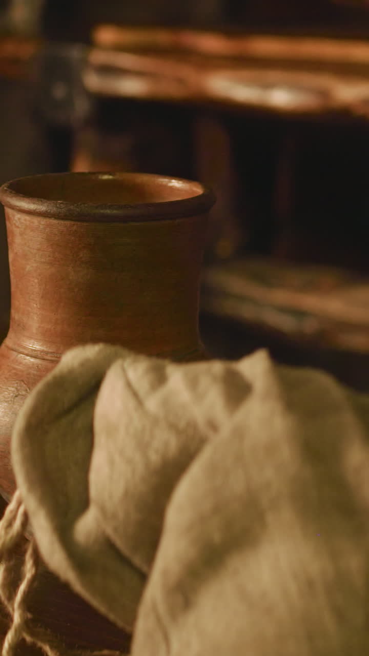 un caballero pone un saco en el mostrador de una taberna en la carretera. un valiente viajero con una armadura de metal da una bolsa de artefactos al dueño de la tienda en un escritorio de madera. estrategia medieval