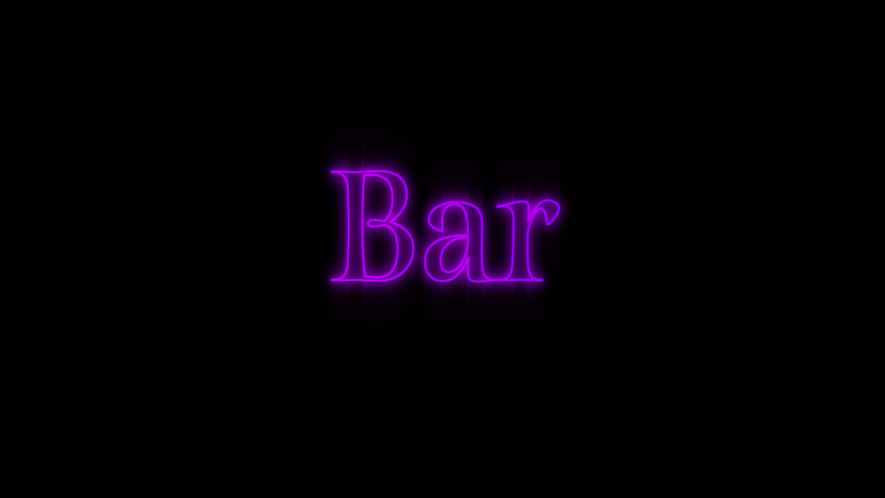 Word Bar blinking on neon billboard in purple 4k