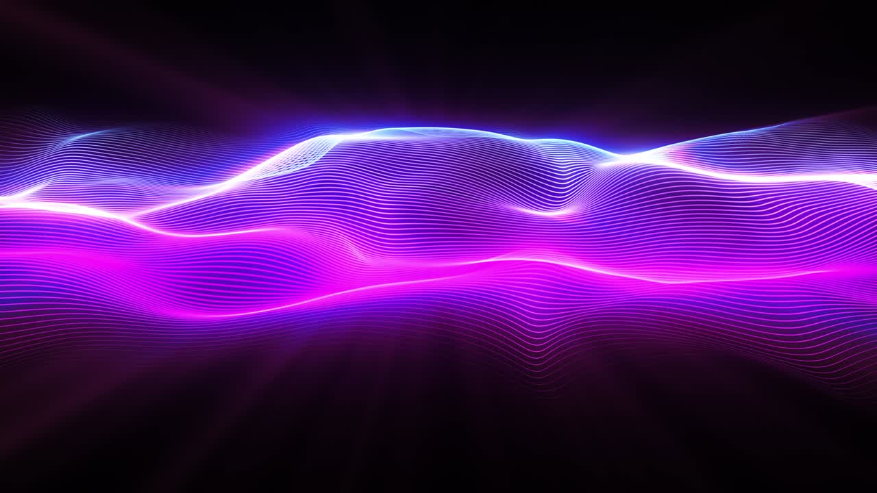 Abstract wave surface. Big data of particles. Futuristic neon glowing surface. Abstract motion background. Seamless loop 3d render