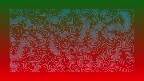 Animation-of-organically-moving-blue-topographic-lines-on-red-and-green-background