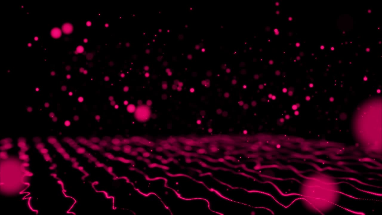 la animación de las partículas siguen cayendo y rebotando. el color es rojo. el ángulo de visión gira rápidamente.