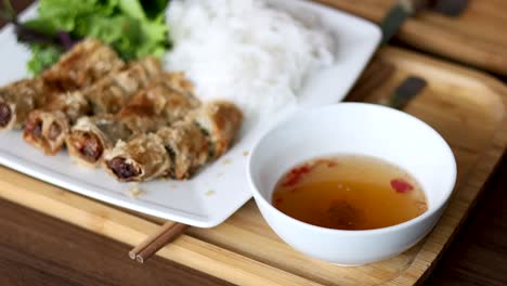 spring rolls with noodles and greens