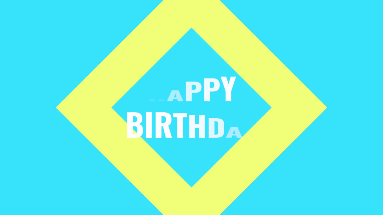 Teks intro animasi Selamat Ulang Tahun dengan latar belakang mode dan minimalis biru dengan bentuk geometris 3