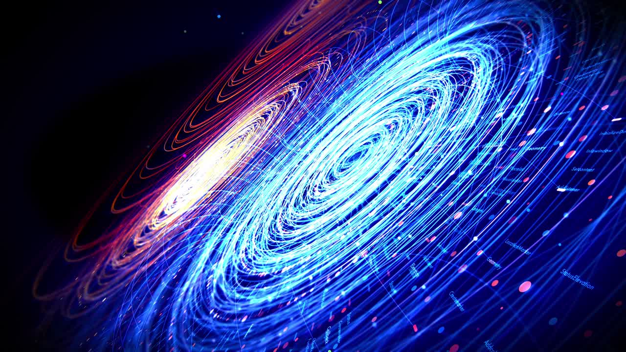 Abstract Shiny Colorful Circles Rotating With Particles In Empty Space. Perfect Loop