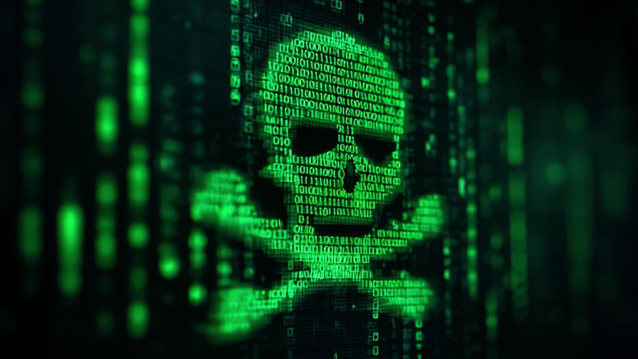 Digital Skull and Crossbones Representing Cybersecurity Threat