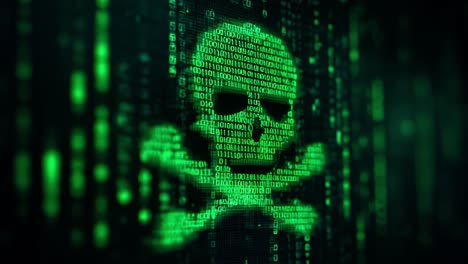 digital skull and crossbones representing cybersecurity threat