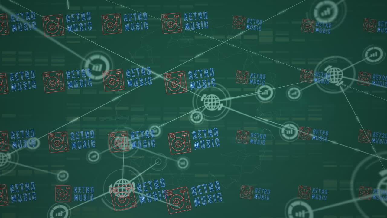 Animation of network of connections over data processing on green background