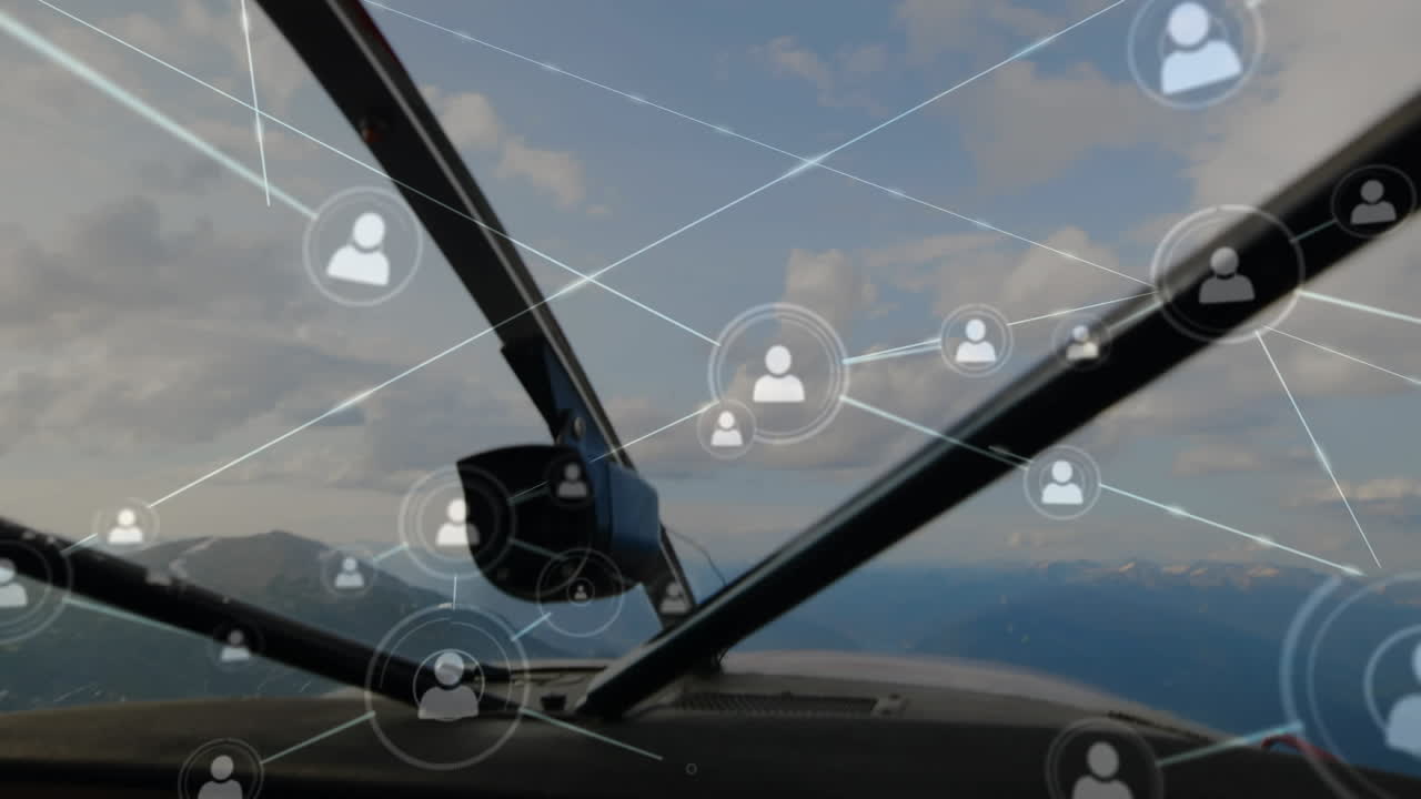 개인 항공기를 조종하는 백인 조종사에 대한 프로필 아이콘 네트워크