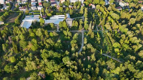 drone captures sunlight over the botanical garden in iasi, romania