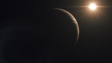 jupiter planet and glowing sun view on space - animation