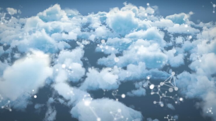 Animation of rotating chemical formulas over clouds