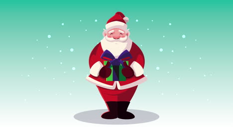 merry christmas animation with santa lifting gift