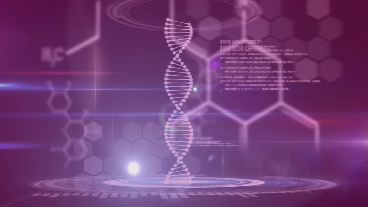 Animation of data processing over dna strand and chemical formula