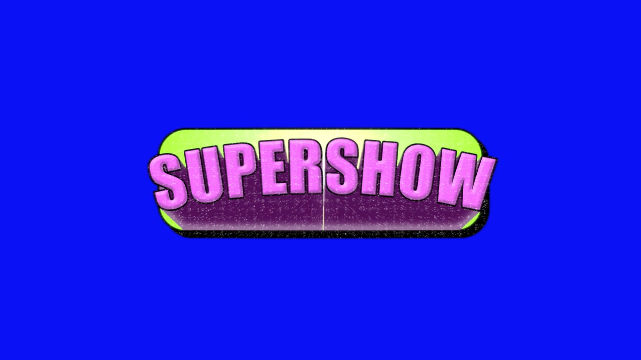 Hiệu ứng xuất hiện tiêu đề 'SUPERSHOW' động trên nền xanh