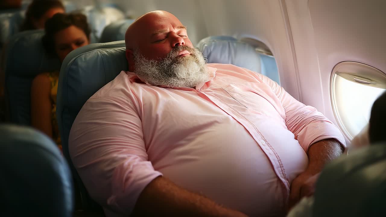 A Relaxed Traveler Tunes Out the World While Sleeping Comfortably in an Airplane Cabin, Embracing the Journey with a Peaceful Expression Amidst Fellow Passengers