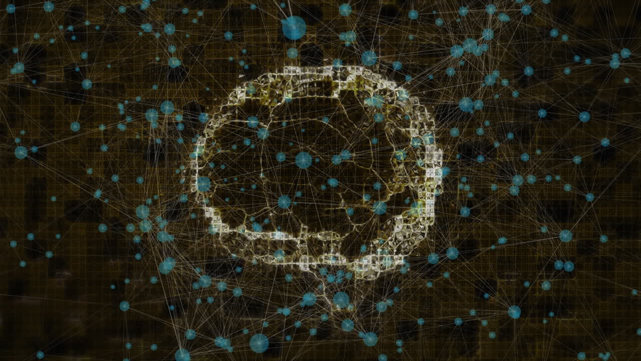 Animation of digital brain and network of connections on black background