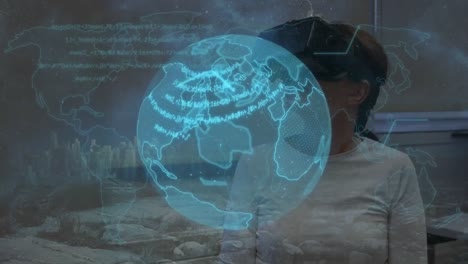 Woman-using-virtual-reality-headset-and-digital-globe-