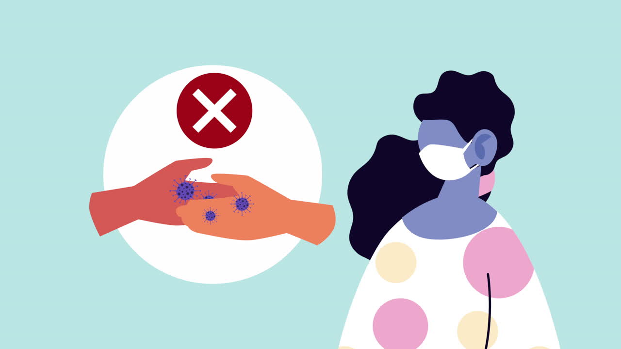 female patient wearing medical mask for covid19 with dont handshake recomendation