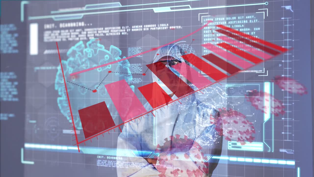 procesamiento de datos estadísticos de covid-19 contra el trabajador de la salud con ropa de protección