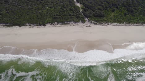 costa arenosa y olas del océano de la playa de siete millas en nueva gales del sur, australia - disparo aéreo de drones