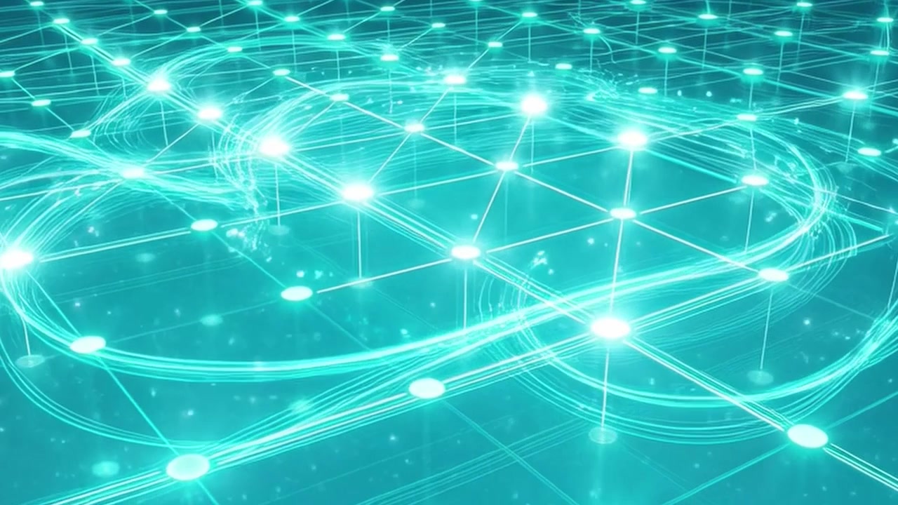 Digital Network Grid with Glowing Data Connections