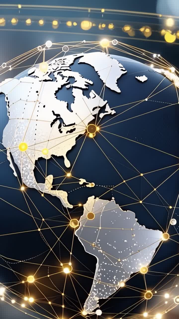Visualisasi Menakjubkan Bumi dengan Jaringan Terhubung yang Menerangi Benua dan Samudra, Menyoroti Interaksi Global dan Konektivitas Digital di Era Modern