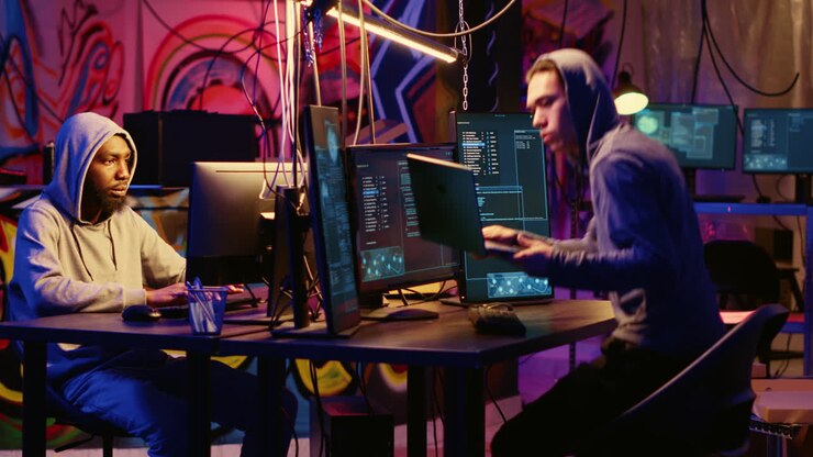 Hacker teaching beginner to hack PCs