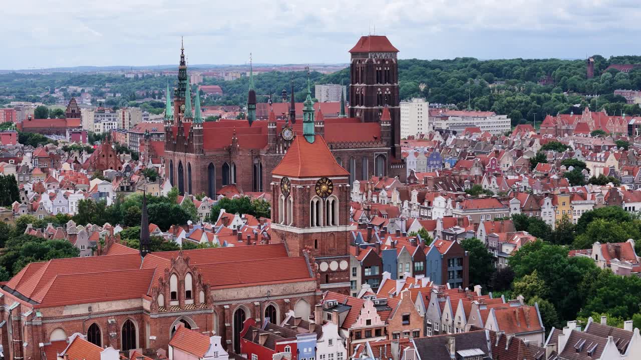 Drone Footage of the Gdansk City Center with Tourist Attractions, Poland.