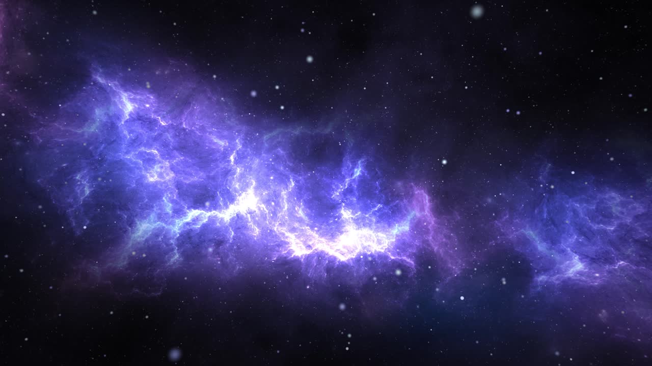 Sfondo in loop: nebulosa astratta, viaggio spaziale, volo ardente dall'universo verso la Terra vicino ai pianeti.