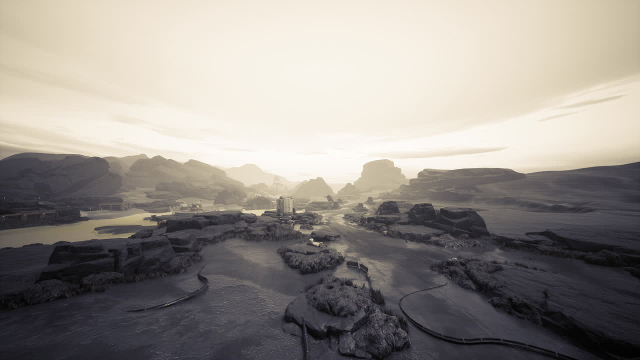 Industrial landscape captured from above with silhouettes and tone