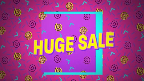 Image-of-huge-sale-over-pink-background-with-shapes-and-spirals