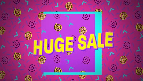 image of huge sale over pink background with shapes and spirals