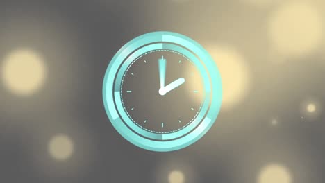 animation of clock moving over glowing spots on black background