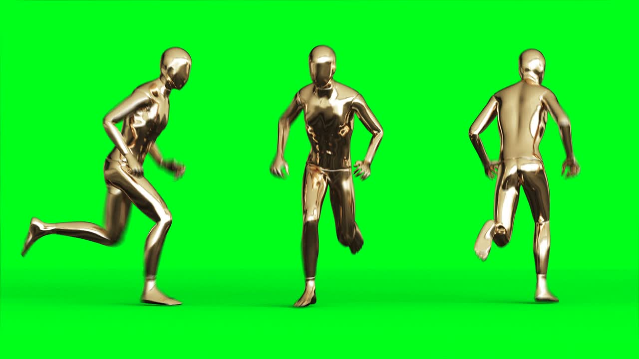 골든맨 캐릭터 애니메이션은 녹색 화면에서 고립됩니다.