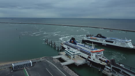 ferries at port in aerial view