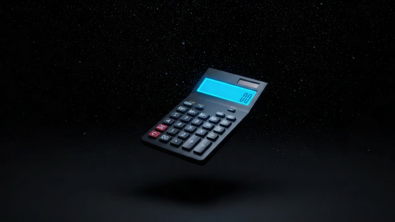 A Floating Calculator Displaying Numbers in a Dark, Starry Background, Symbolizing Precision and Calculation in Mathematics and Finance