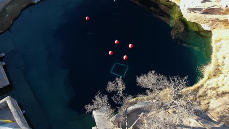 drone shot of blue hole, santa rosa, new mexico usa, landmark of route 66