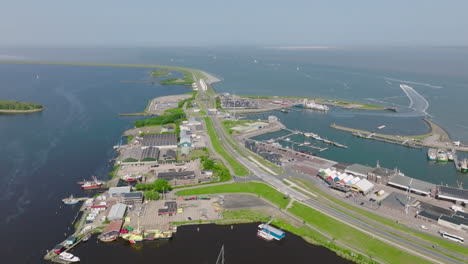 aerial view of lauwersoog harbour and the dutch coastline