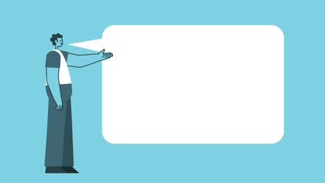 diseño gráfico plano hombre en negrita personaje de dibujos animados hablando con voz burbuja bucle aislado animación 2d