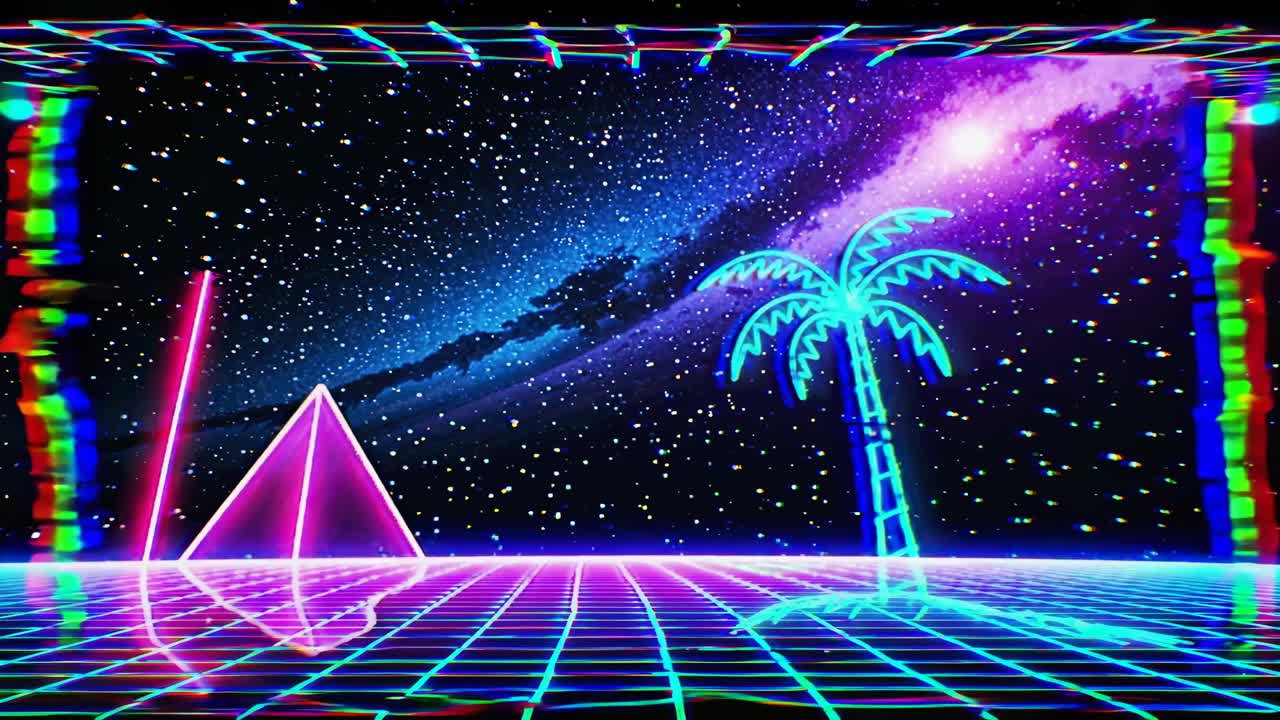 Neon Space Palm Tree Retro Futuristic Image
