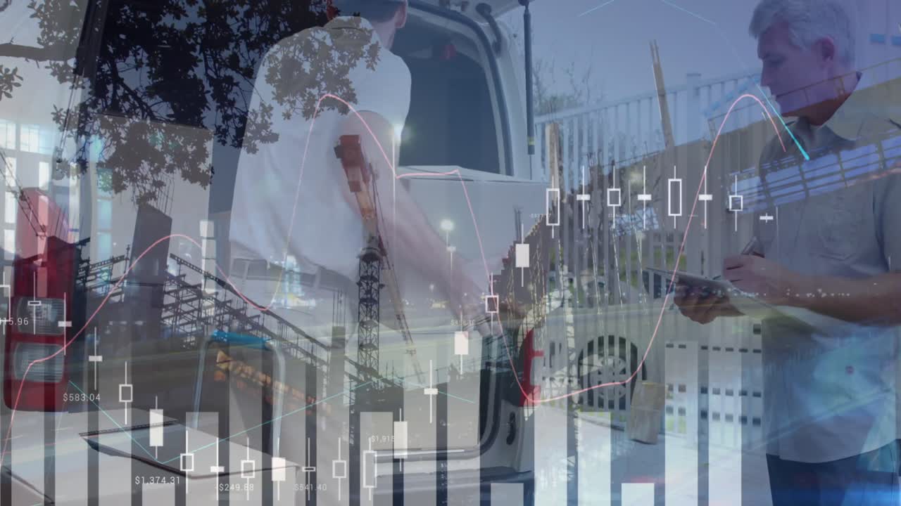 백인 남성 택배와 창고 노동자에 대한 금융 데이터의 애니메이션