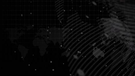 animation of graphs, data and globe on black background